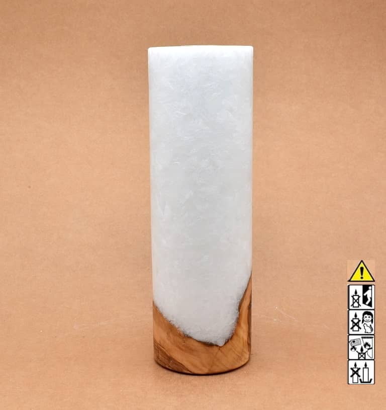 Kerze 80x250mm mit Holzelement, Individuelle, persönliche Hochzeitskerze  Holzkerze, Rund Stearinoptik, Hochzeitskerze mit Teelicht im Kerzen online Shop für Hochzeiten bestellen, günstig kaufen.