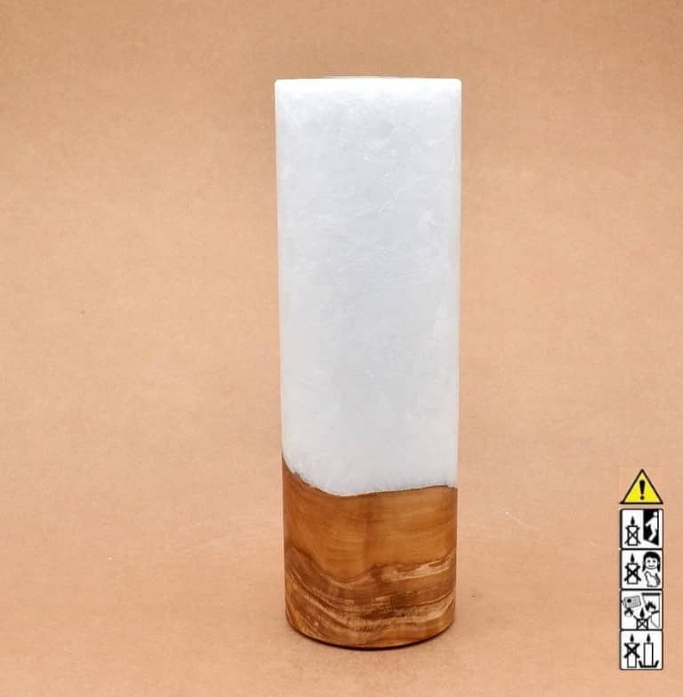 Kerze 80x250mm mit Holzelement, Individuelle, persönliche Hochzeitskerze  Holzkerze, Rund Stearinoptik, Hochzeitskerze mit Teelicht im Kerzen online Shop für Hochzeiten bestellen, günstig kaufen.
