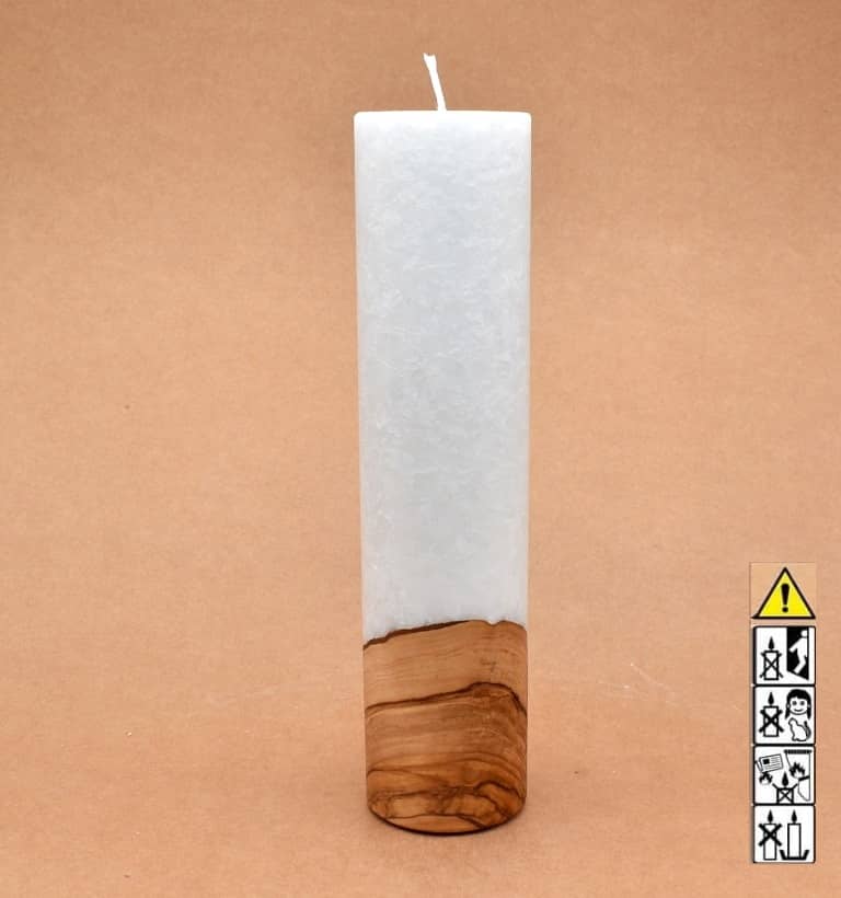 Kerze mit Holz Unikat Rund 60 x 250 mm mit Docht Nr.: 5
