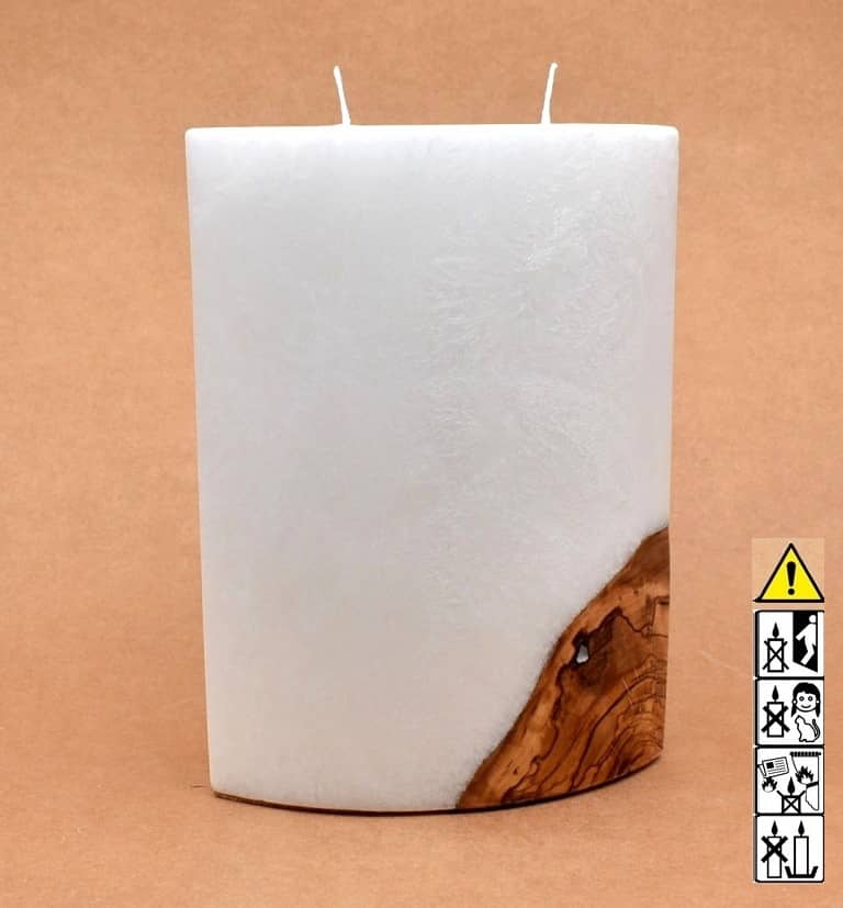 Kerze mit Holz Oval Kanten spitz 210 x 140 x 80 mm 2 x Docht. Nr.: 3 Kerze mit Holz Oval Kanten spitz 210 x 140 x 80 mm 2 x Docht. Nr.: 3