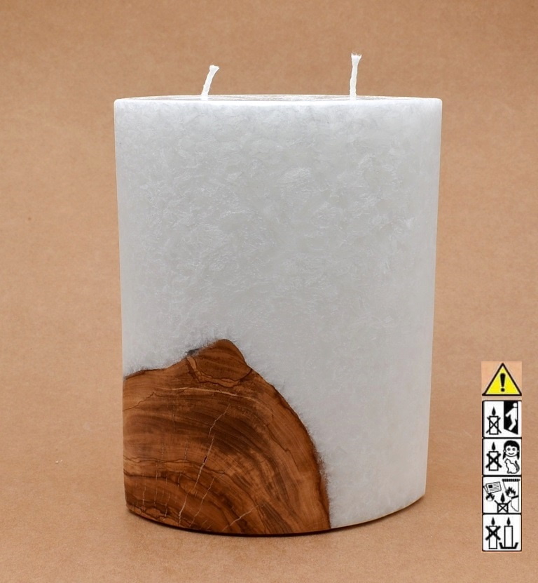 Kerze mit Holz Oval Kanten spitz 210 x 140 x 80 mm 2 x Docht. Nr.: 3