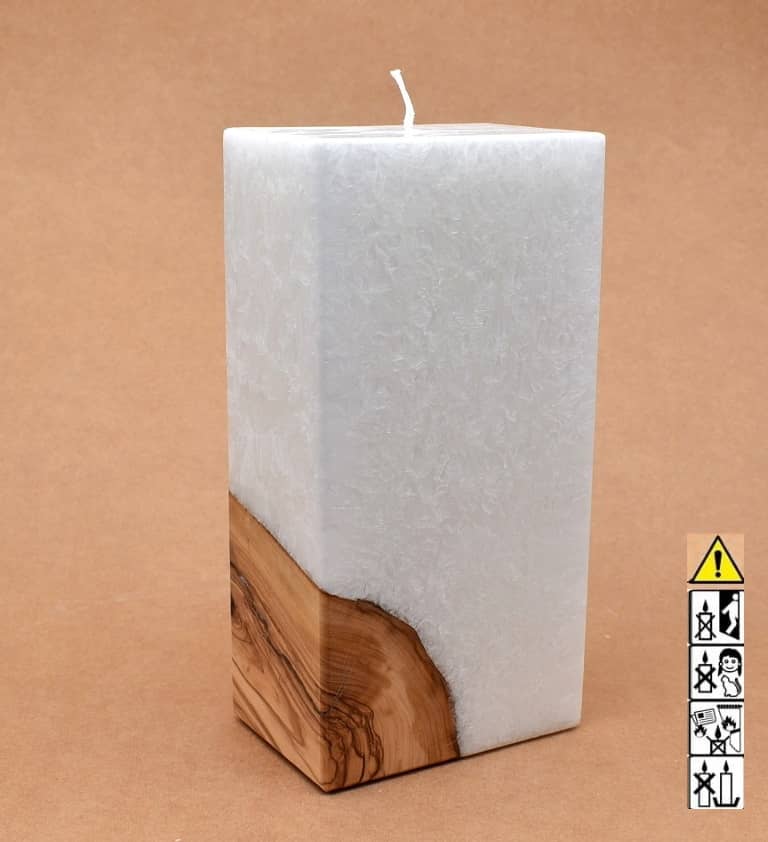 Kerze mit Holz Unikat Quader 70 x 100 x 200 mm mit Docht Nr.: 1