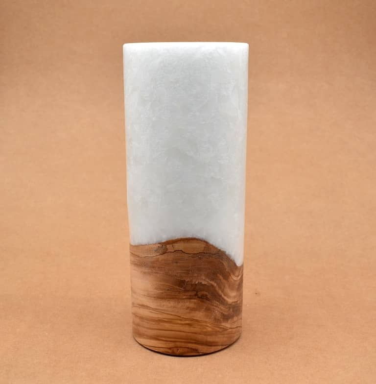 Kerze mit Holz Unikat Rund 100 x 250 mm mit Teelicht Nr.: 5