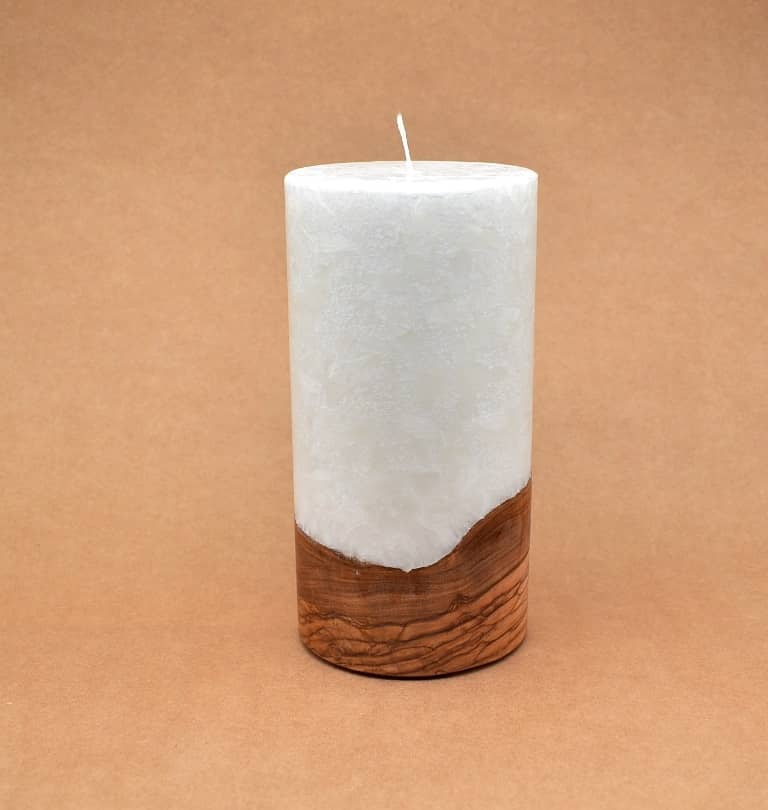 Kerze mit Holz Unikat Rund 100 x 200 mm ohne Teelichteinsatz Nr. 4