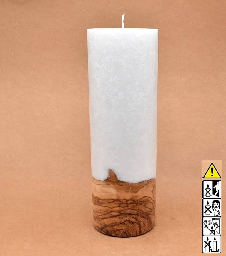 Kerze mit Holz Unikat Rund 100 x 300 mm mit Docht Nr.: 7