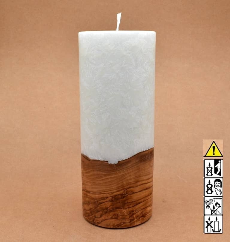 Kerze mit Holz Unikat Rund 100 x 250 mm mit Docht Nr.: 1