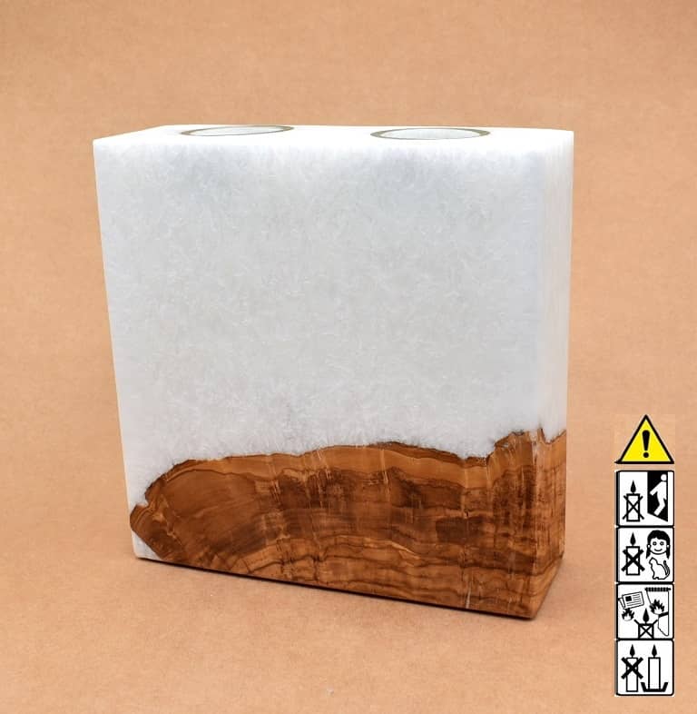 Kerze mit Sockel Holz Unikat Quader 60 x 200 x 200 mm 2 x Teelicht Nr.: 3