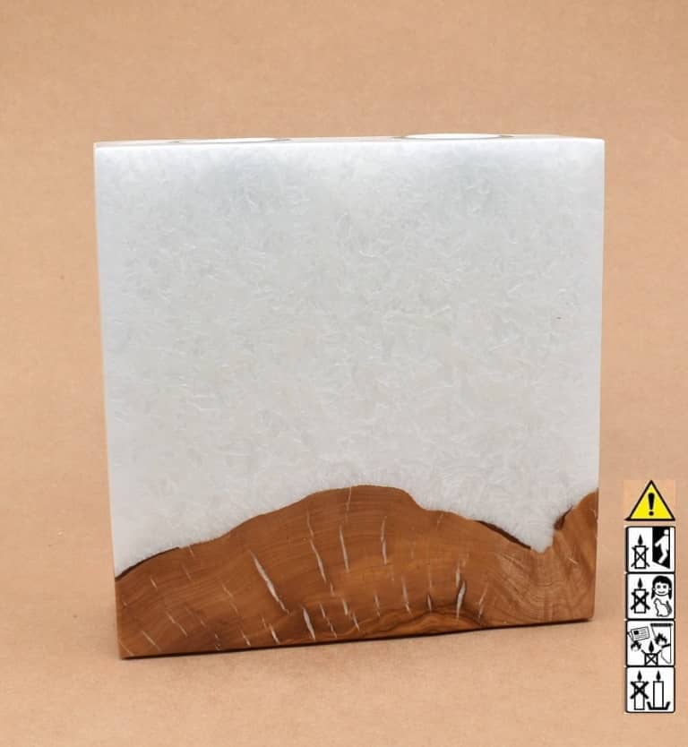 Kerze mit Sockel Holz Unikat Quader 60 x 200 x 200 mm 2 x Teelicht Nr.: 2