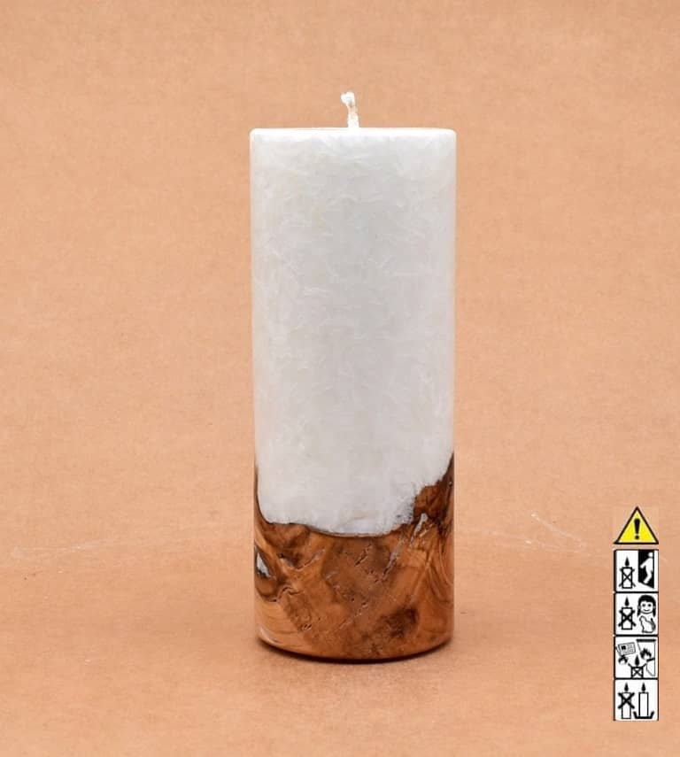 Zierliche Kerze mit Holz Unikat Rund 60 x 150 mm mit Docht Nr.: 3
