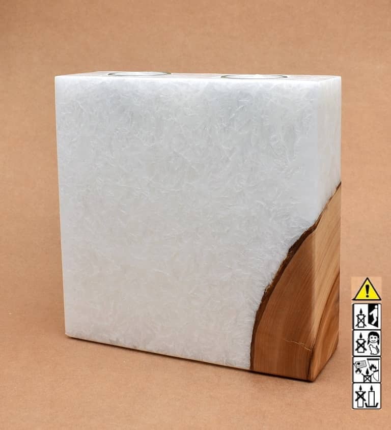 Kerze mit Holz Unikat Quader 70 x 200 x 200 mm 2 x Teelicht Nr.6. Jetzt in unserem Geschenke Onlineshop kaufen.