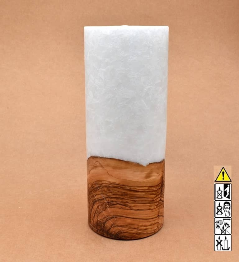Kerze mit Holz Unikat Rund 100 x 250 mm mit Teelicht Nr.: 8