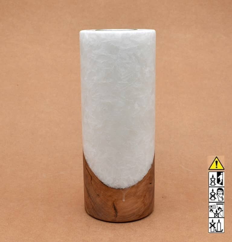 Kerze mit Holz Unikat Rund 80 x 200 mm mit Teelicht Nr.: 21