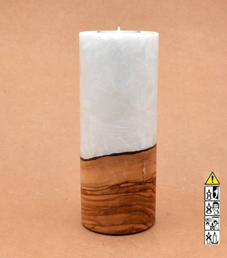 Kerze mit Holz Unikat Rund 80 x 200 mm mit Teelicht Nr.: 21
