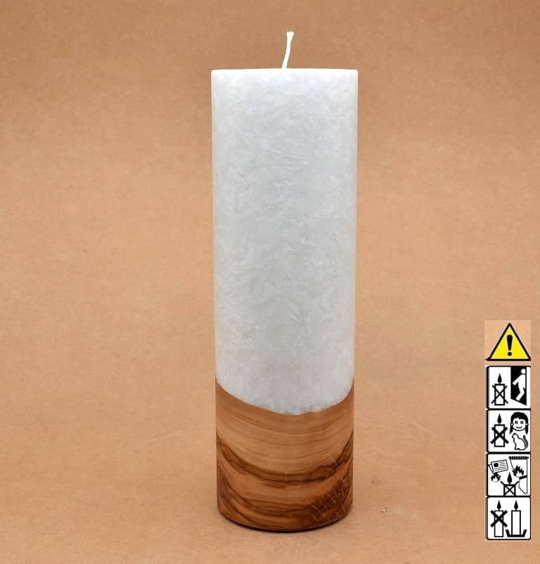 Kerze 80x250mm mit Holzelement, Individuelle, persönliche Hochzeitskerze  Holzkerze, Rund Stearinoptik, Hochzeitskerze mit Teelicht im Kerzen online Shop für Hochzeiten bestellen, günstig kaufen.