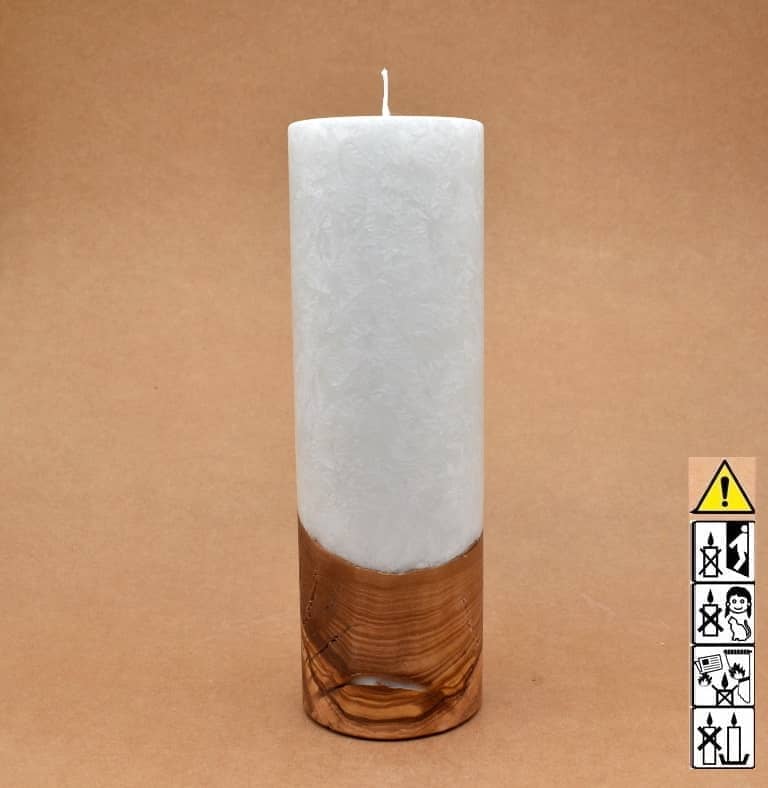 Kerze 80x250mm mit Holzelement, Individuelle, persönliche Hochzeitskerze  Holzkerze, Rund Stearinoptik, Hochzeitskerze mit Teelicht im Kerzen online Shop für Hochzeiten bestellen, günstig kaufen.