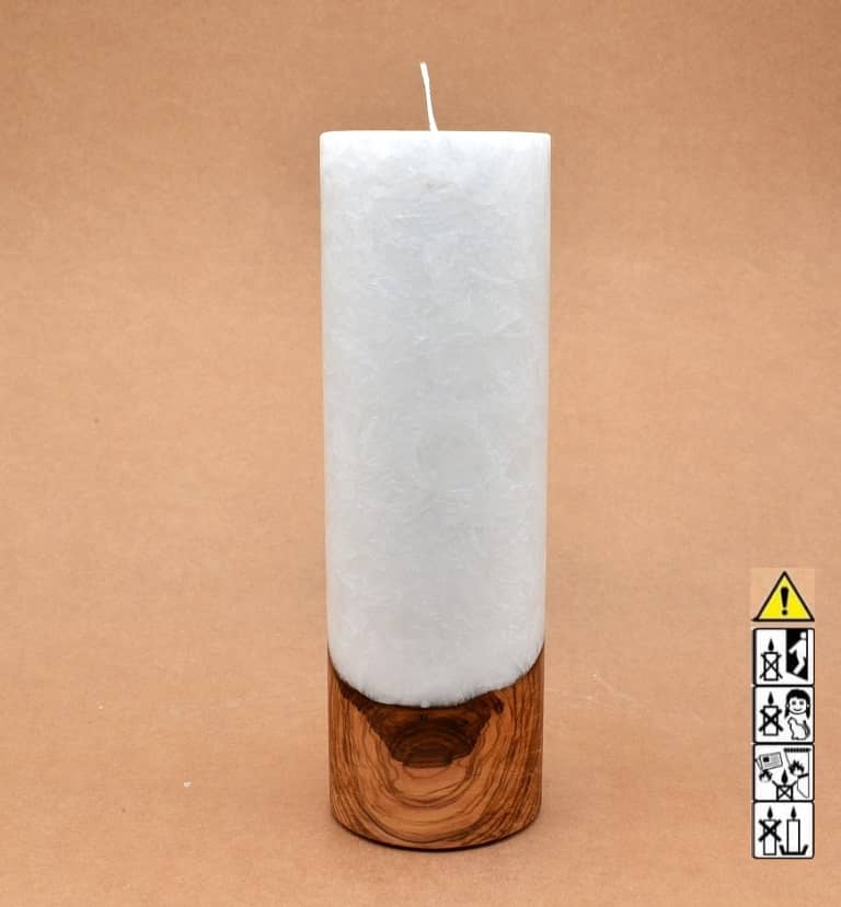 Kerze 80x250mm mit Holzelement, Individuelle, persönliche Hochzeitskerze  Holzkerze, Rund Stearinoptik, Hochzeitskerze mit Teelicht im Kerzen online Shop für Hochzeiten bestellen, günstig kaufen.