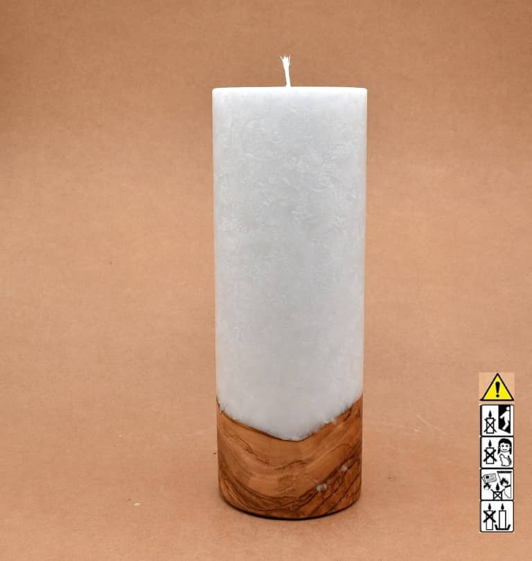 Kerze mit Holzelement, Individuelle, persönliche Hochzeitskerze  Holzkerze, Rund Stearinoptik, Hochzeitskerze mit Teelicht im Kerzen online Shop für Hochzeiten bestellen, günstig kaufen.