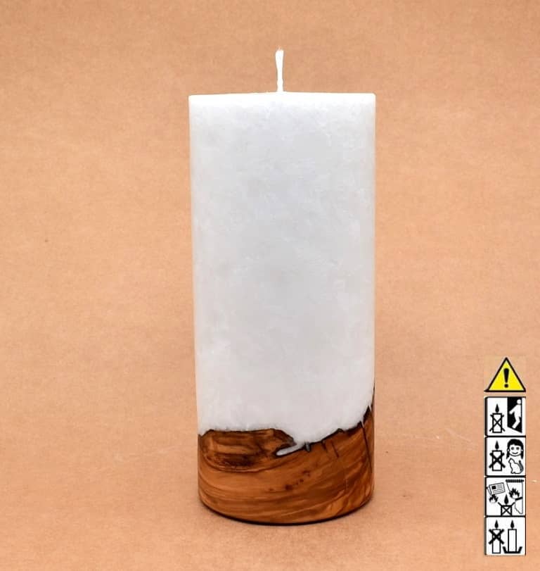 Kerze mit Holzelement, Individuelle, persönliche Hochzeitskerze  Holzkerze, Rund Stearinoptik, Hochzeitskerze mit Teelicht im Kerzen online Shop für Hochzeiten bestellen, günstig kaufen.