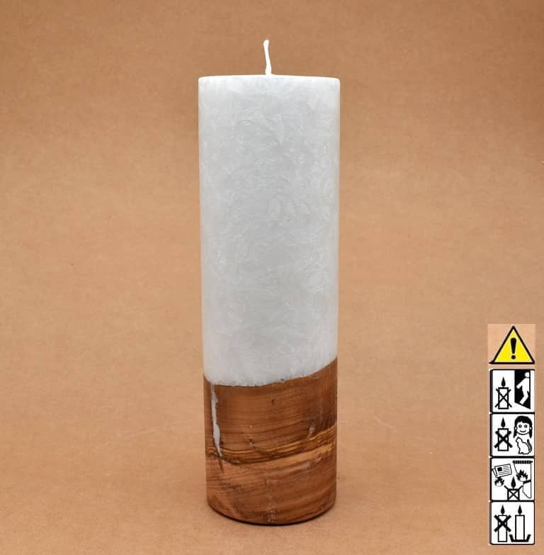 Kerze 80x250mm mit Holzelement, Individuelle, persönliche Hochzeitskerze  Holzkerze, Rund Stearinoptik, Hochzeitskerze mit Teelicht im Kerzen online Shop für Hochzeiten bestellen, günstig kaufen.