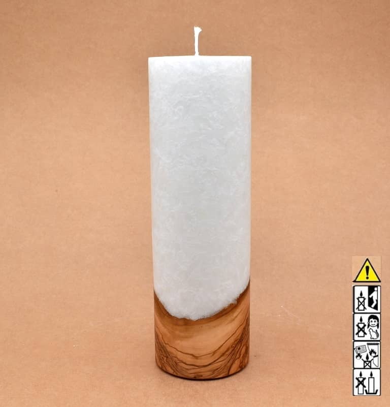 Kerze 80x250mm mit Holzelement, Individuelle, persönliche Hochzeitskerze  Holzkerze, Rund Stearinoptik, Hochzeitskerze mit Teelicht im Kerzen online Shop für Hochzeiten bestellen, günstig kaufen.