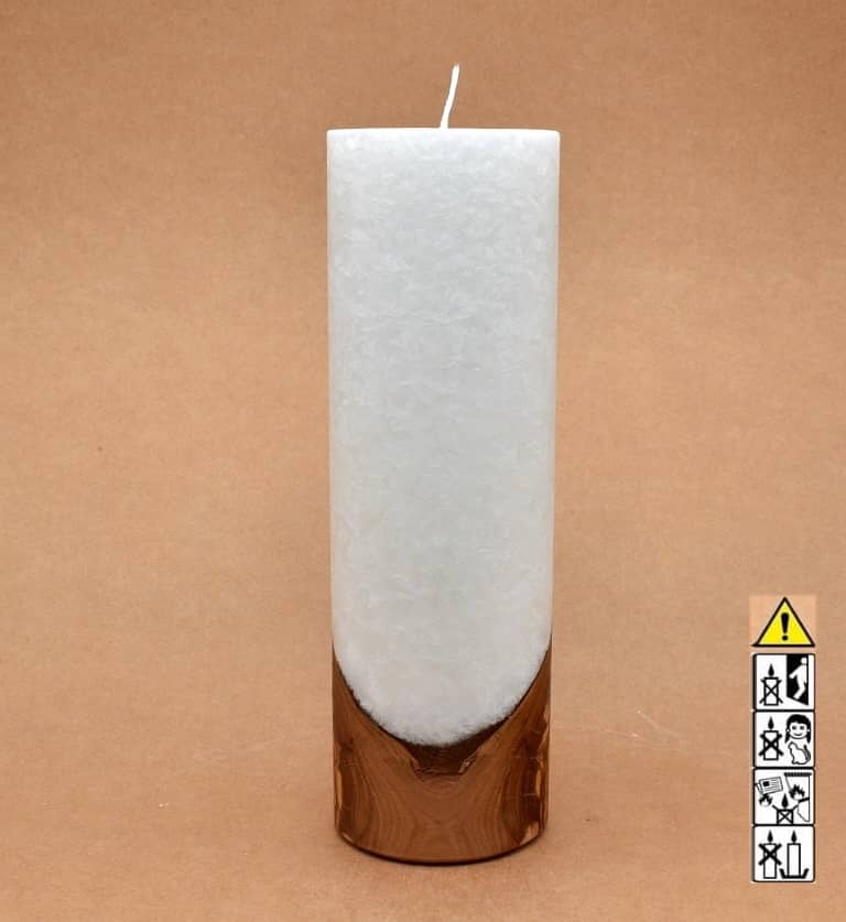 Kerze 80x250mm mit Holzelement, Individuelle, persönliche Hochzeitskerze  Holzkerze, Rund Stearinoptik, Hochzeitskerze mit Teelicht im Kerzen online Shop für Hochzeiten bestellen, günstig kaufen.