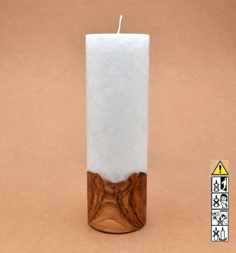 Kerze 80x250mm mit Holzelement, Individuelle, persönliche Hochzeitskerze  Holzkerze, Rund Stearinoptik, Hochzeitskerze mit Teelicht im Kerzen online Shop für Hochzeiten bestellen, günstig kaufen.