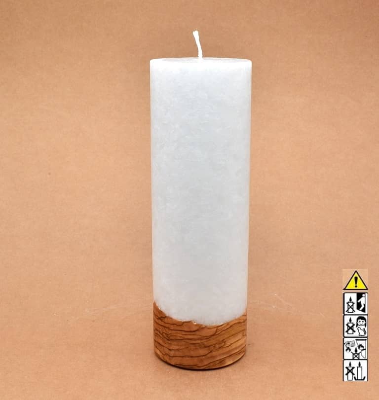 Kerze 80x250mm mit Holzelement, Individuelle, persönliche Hochzeitskerze  Holzkerze, Rund Stearinoptik, Hochzeitskerze mit Teelicht im Kerzen online Shop für Hochzeiten bestellen, günstig kaufen.