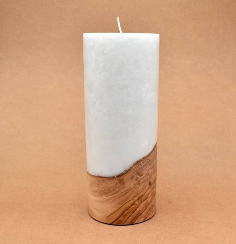 Kerze mit Holz Unikat Rund 100 x 250 mm mit Docht Nr.: 7