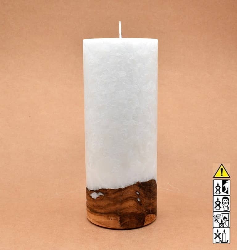 Kerze mit Holz Unikat Rund 100 x 250 mm mit Docht Nr.: 7