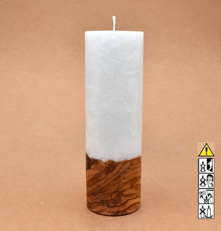 Kerze mit Holz Unikat Rund 80 x 250 mm mit Docht Nr.: 2