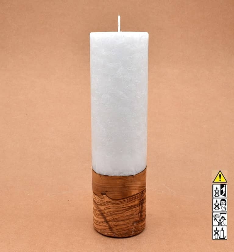 Kerze mit Holz Unikat Rund 70 x 250 mm mit Docht Nr.: 1