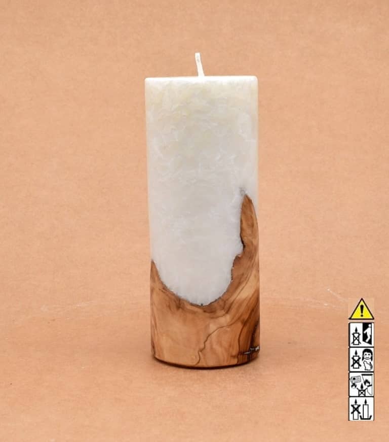 Zierliche Kerze mit Holz Unikat Rund 60 x 150 mm mit Docht Nr.: 2