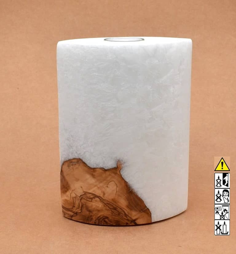 Kerze mit Holzelement, Individuelle, persönliche Hochzeitskerze  Holzkerze, Rund Stearinoptik, Hochzeitskerze mit Teelicht im Kerzen online Shop für Hochzeiten bestellen, günstig kaufen.