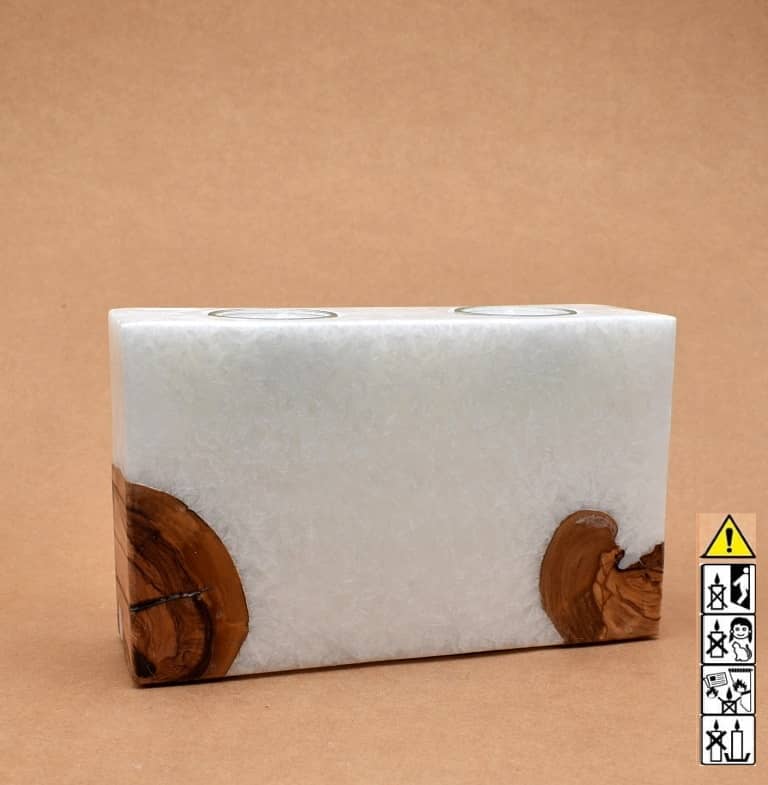 Kerze mit Holz Unikat Quader 60 x 200 x 120 mm 2 x Teelicht Nr 5