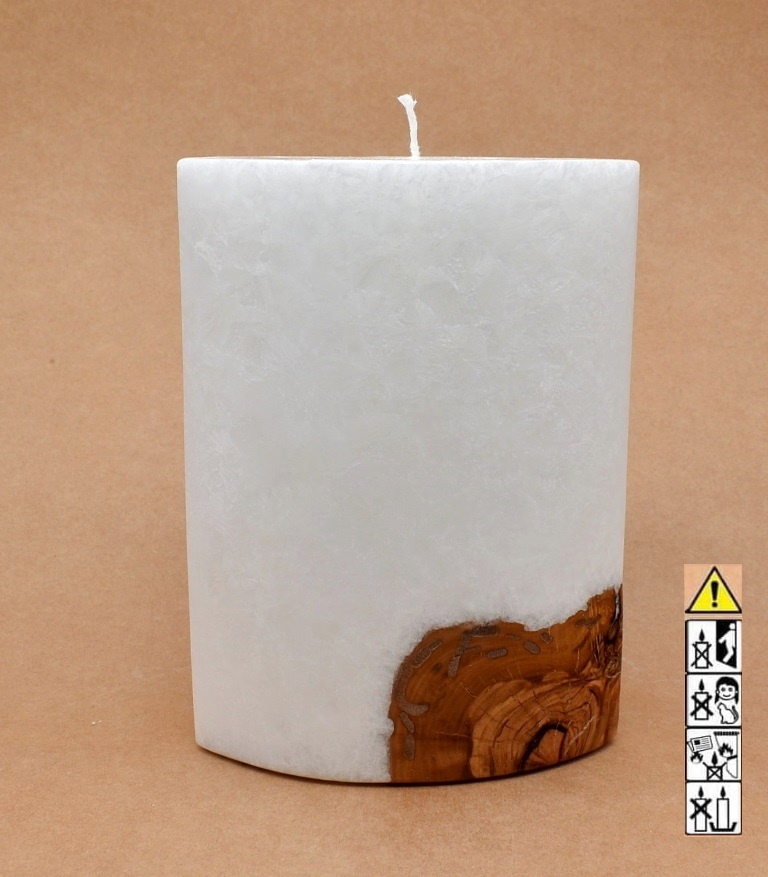Kerze mit Holz Oval Kanten spitz 210 x 140 x 80 mm 1 x Docht. Nr.: 4