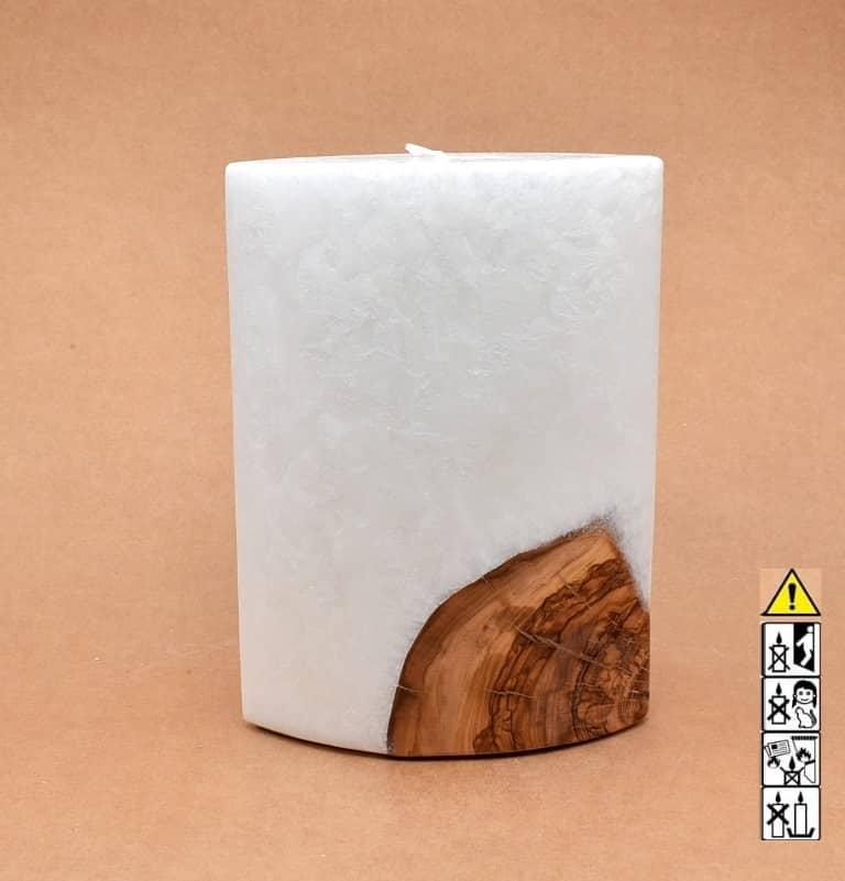 Kerze mit Holz Oval Kanten spitz 210 x 140 x 80 mm 1 x Docht. Nr.: 4