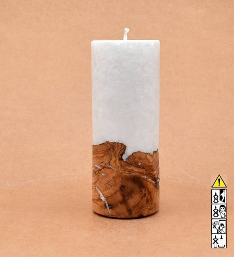 Zierliche Kerze mit Holz Unikat Rund 60 x 150 mm mit Docht Nr.: 3