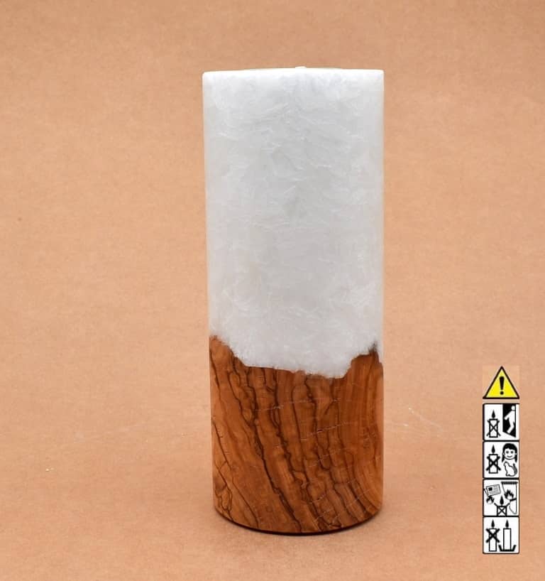 Kerze mit Holz Unikat Rund 80 x 200 mm mit Teelicht Nr.: 20