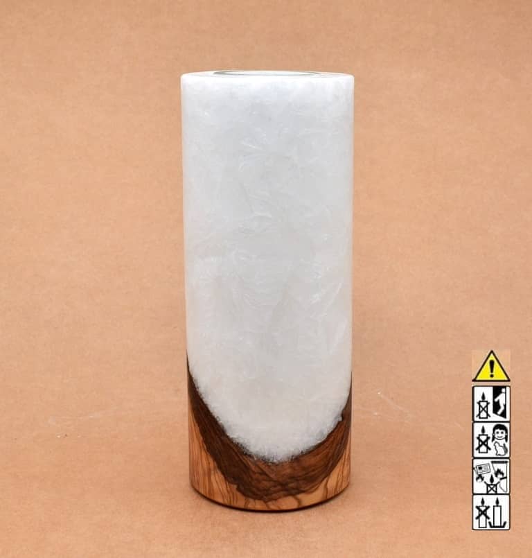 Kerze mit Holz Unikat Rund 80 x 200 mm mit Teelicht Nr.: 20