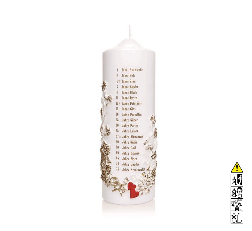 Kerze "Unsere Hochzeitstage" groß 240 x 80 mm in weiss Individuelle Hochzeitskerze kaufen "Unsere Hochzeitstage" groß 240 x 80 mm in weiss