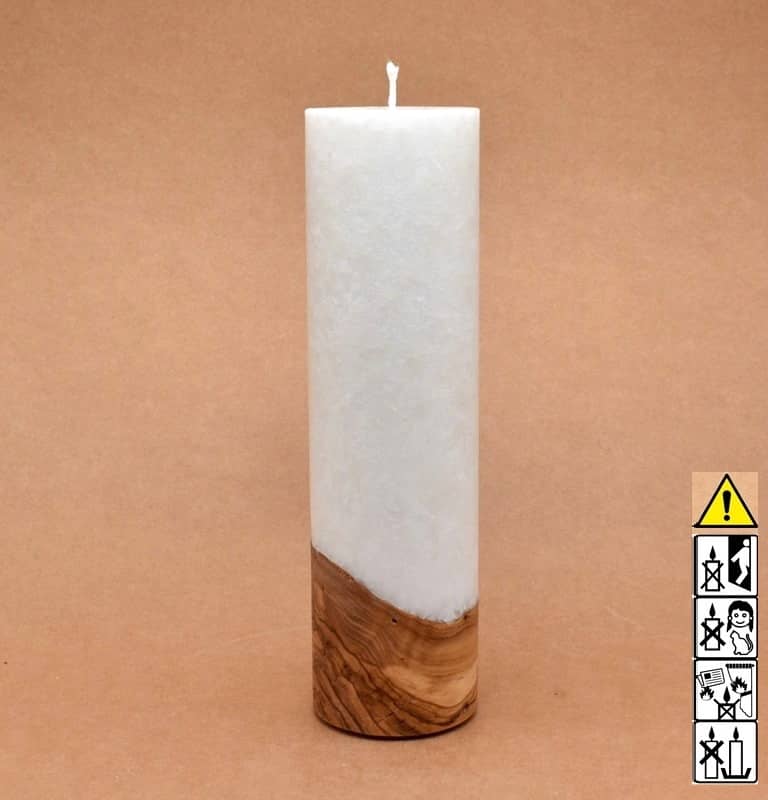 Kerze mit Holz Unikat Rund 70 x 250 mm mit Docht Nr.: 6