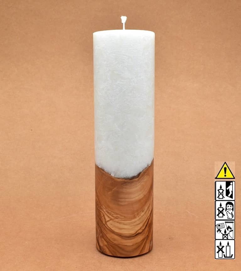 Kerze mit Holz Unikat Rund 70 x 250 mm mit Docht Nr.: 6