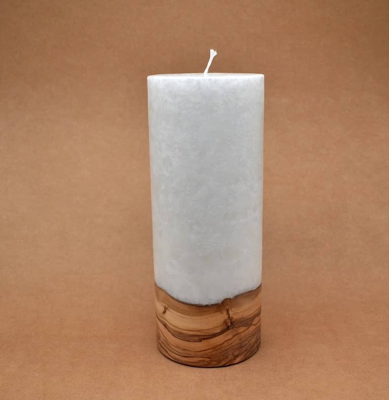 Kerze mit Holz Unikat Rund 100 x 250 mm ohne Teelichteinsatz Nr. 8