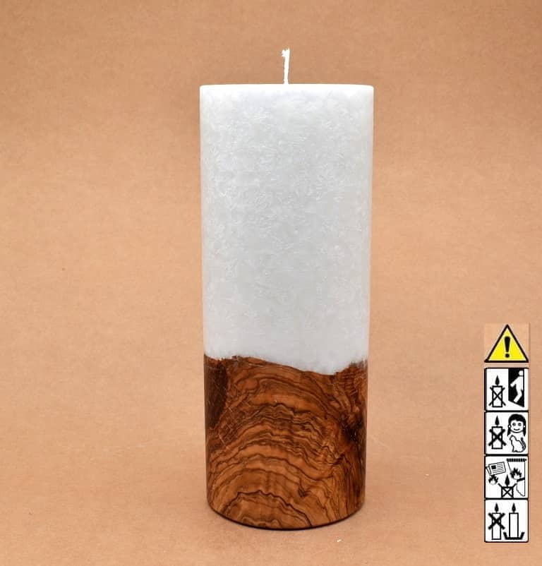 Kerze 100x250mm mit Holzelement, Individuelle, persönliche Hochzeitskerze  Holzkerze, Rund Stearinoptik, Hochzeitskerze mit Teelicht im Kerzen online Shop für Hochzeiten bestellen, günstig kaufen.