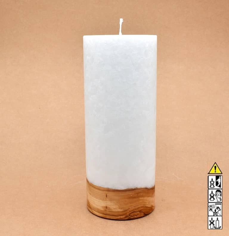 Kerze 100x250mm mit Holzelement, Individuelle, persönliche Hochzeitskerze  Holzkerze, Rund Stearinoptik, Hochzeitskerze mit Teelicht im Kerzen online Shop für Hochzeiten bestellen, günstig kaufen.