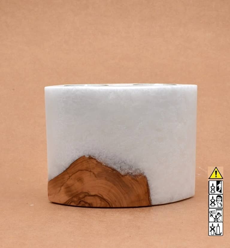 Kerze mit Holz Unikat Oval 80 x 140 x 120 mm mit 2 Teelichter Nr.: 3
