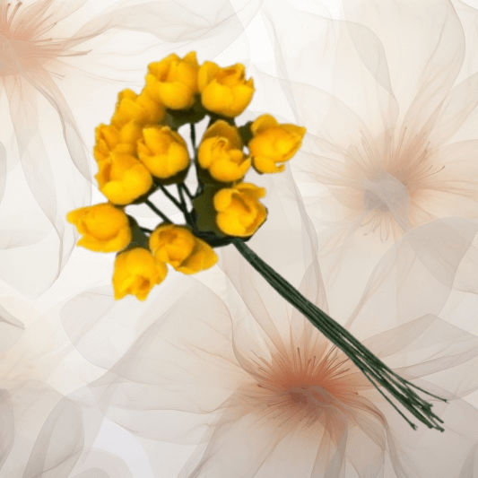 Miniröschen Ø 10 mm in goldgelb für Hochzeitsanstecker - Büscherl Miniröschen Ø 10 mm in goldgelb für Hochzeitsanstecker - Büscherl