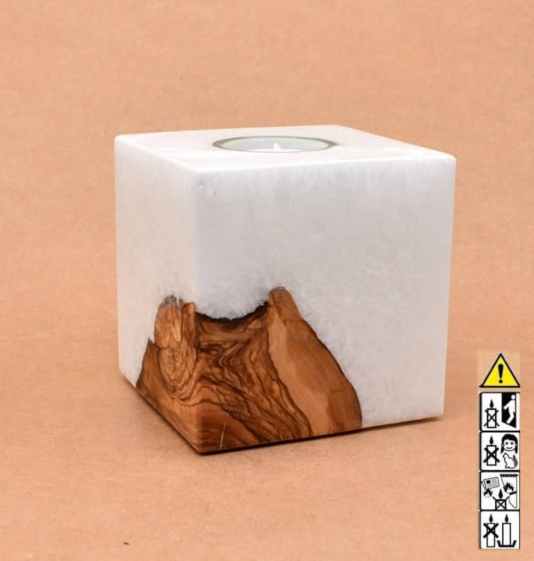 Kerze mit Holz Quader 100x100x100mm Nr.5