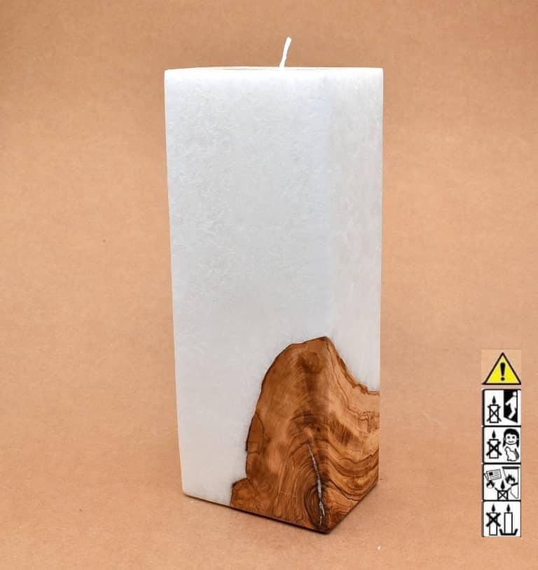 Kerze mit Holz Unikat Quader 70 x 100 x 250 mm mit Docht Nr.: 2