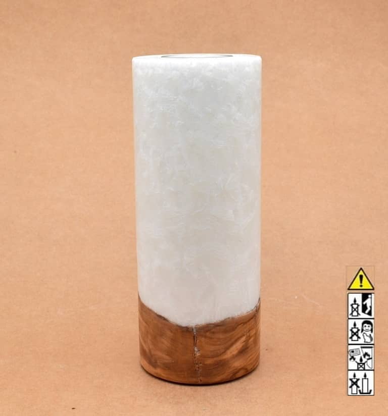 Kerze mit Holz Unikat Rund 80 x 200 mm mit Teelicht Nr.: 28